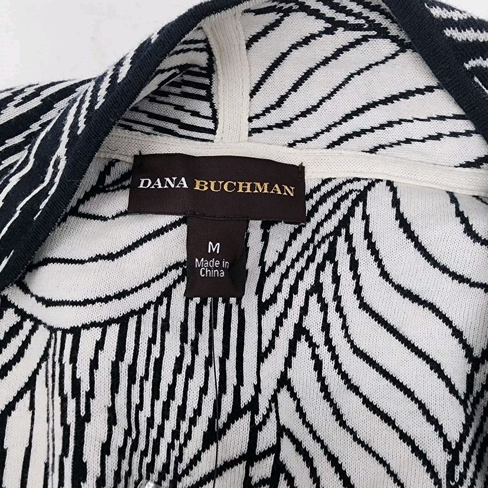 Dana Buchman Women's Medium Cardigan Sweater Black White Abstract Tie Front New - Picture 4 of 10